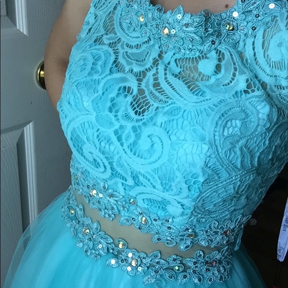Mori Lee Dresses & Skirts - Tiffany Blue Lace Sequin Formal Dress